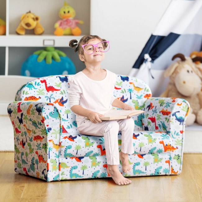 Double Kids Dinosaur Sofa Children Armrest Couch Upholstered Chair Furniture