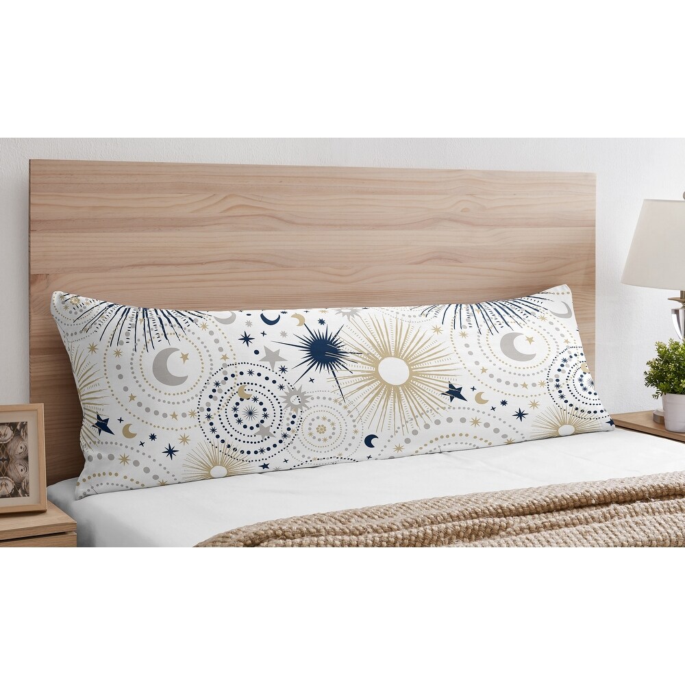 Star and Moon Collection Body Pillow Case (Pillow Not Included)   Navy Blue Gold Grey Celestial Sky Stars Gender Neutral Unisex