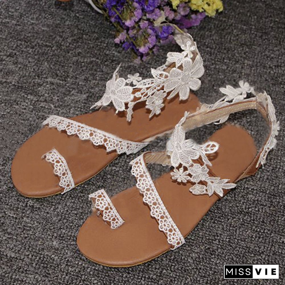 Flowers Flowers Wedding Bride Elegant Flat Women's Sandal Summer Footwear For Woman Party Lady Shoes Without Heels Casual