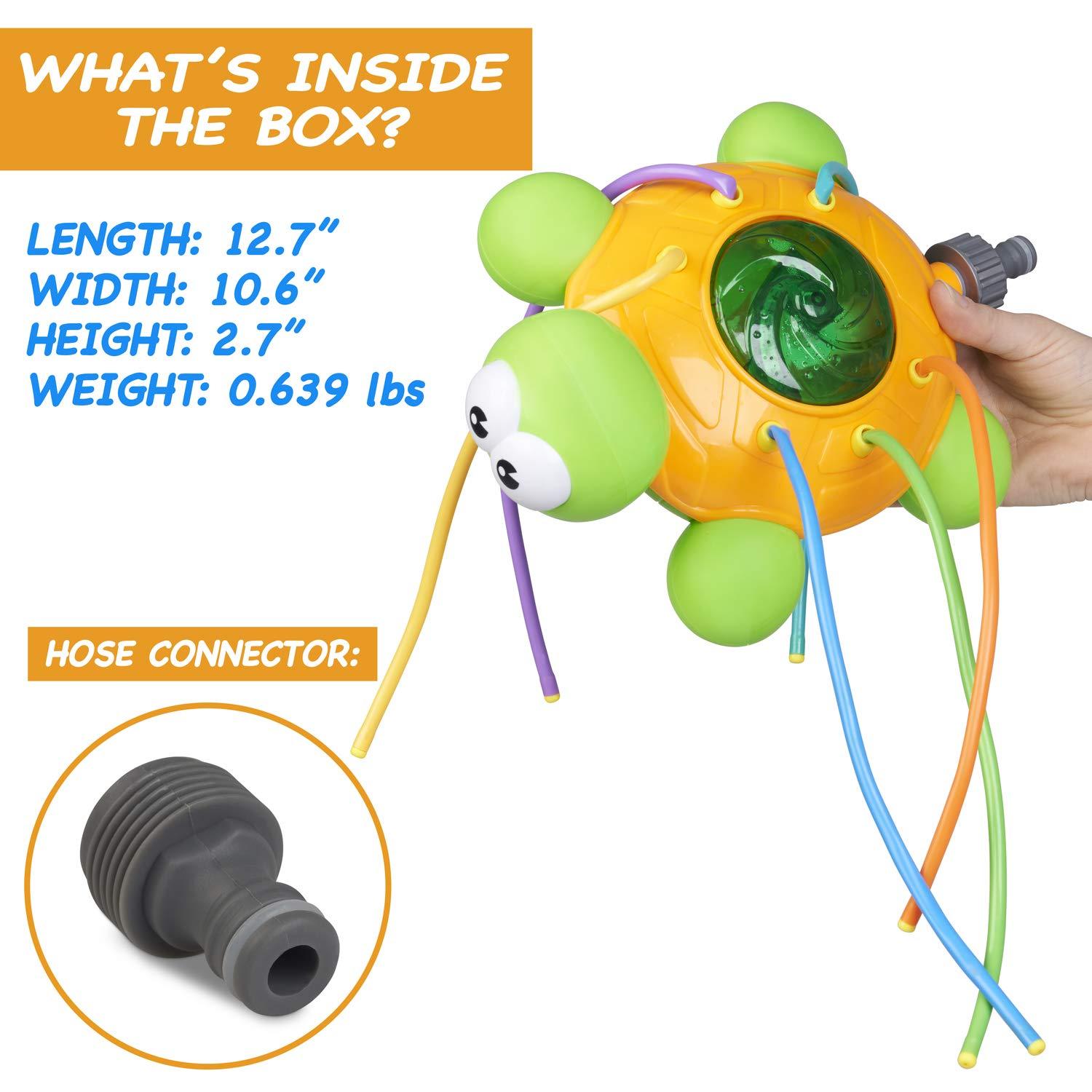 CHUCHIK Outdoor Water Spray Sprinkler for Kids and Toddlers - Backyard Spinning Turtle Sprinkler Toy w/ Wiggle Tubes - Splashing Fun for Summer Days - Sprays Up to 8ft. High - Attaches to