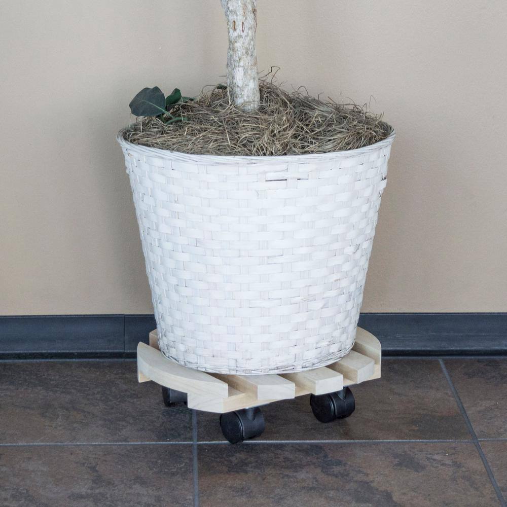 AmeriHome Round Rolling Wood Plant Caddie (2-Piece) 809657