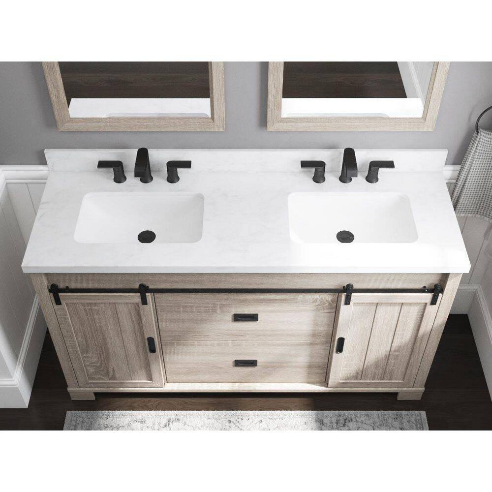 Glacier Bay Brindley 60 in. W x 20 in. D x 34.5 in. H Barn Door Bath Vanity in Weathered Gray with Engineered Stone Top HDBD60VG