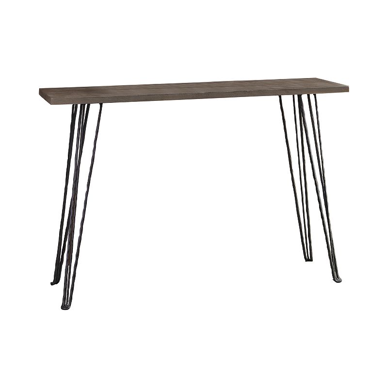 Wooden Console Table with Metal Hairpin Legs， Gray and Black