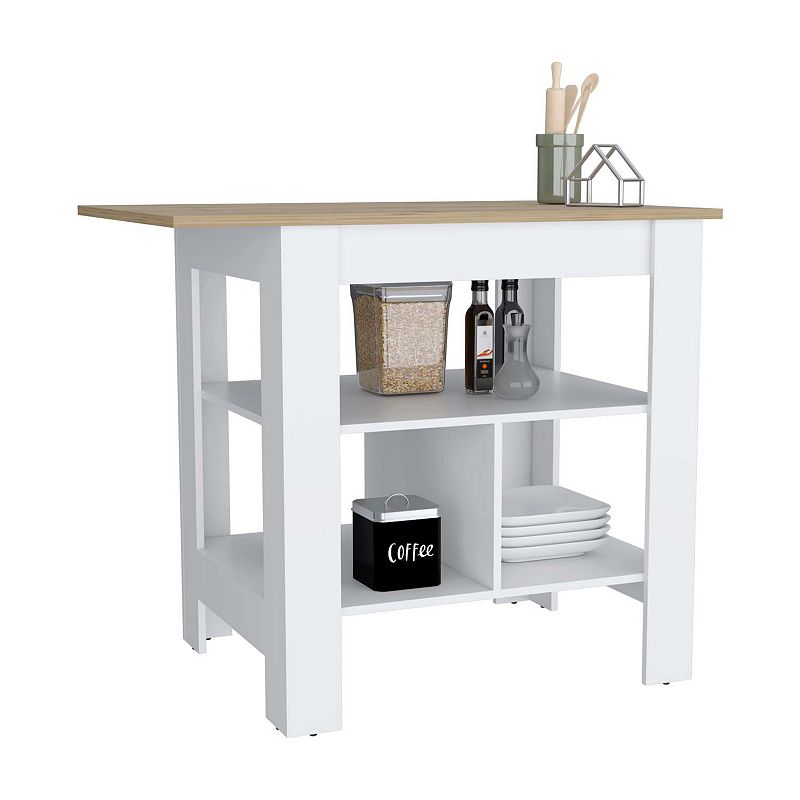 DEPOT E-SHOP Finley Kitchen Island with Counter Space， White / Macadamia