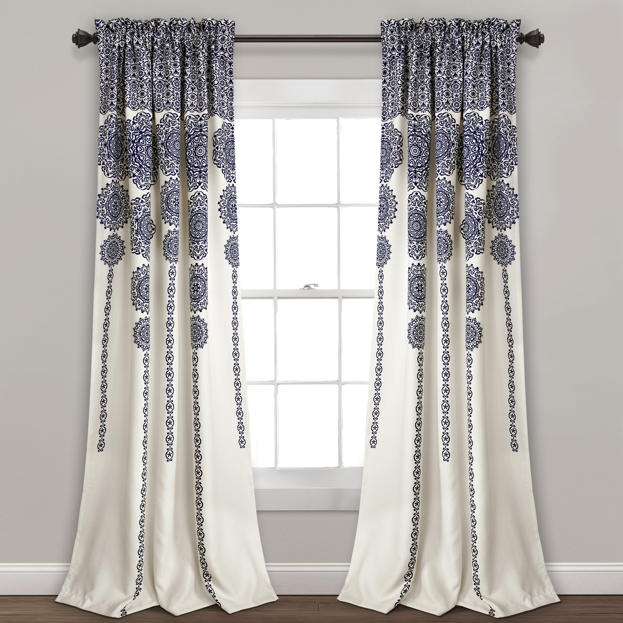 Stripe Medallion Light Filtering Window Curtain Set