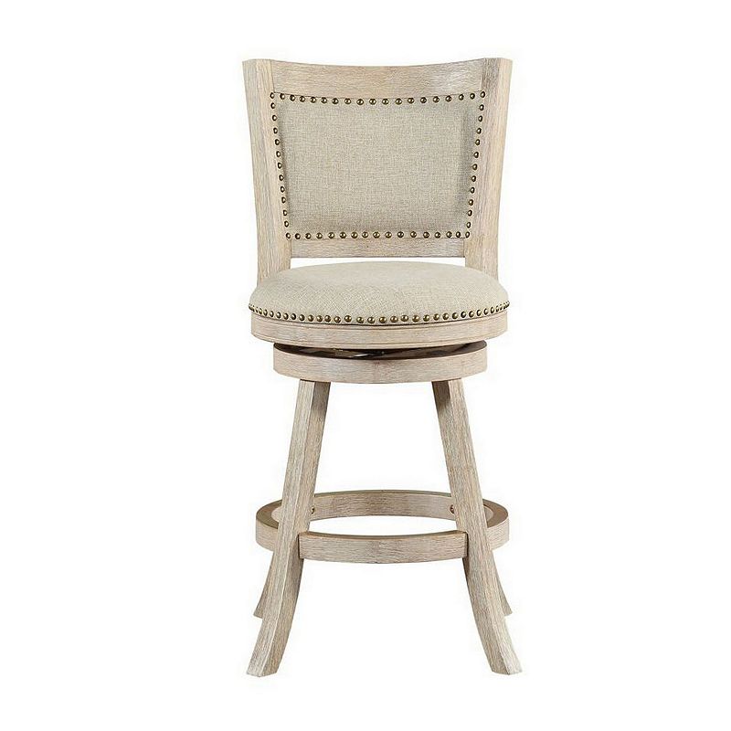 Curved Back Wooden Swivel Counter Stool with Nailhead Trim， Gray