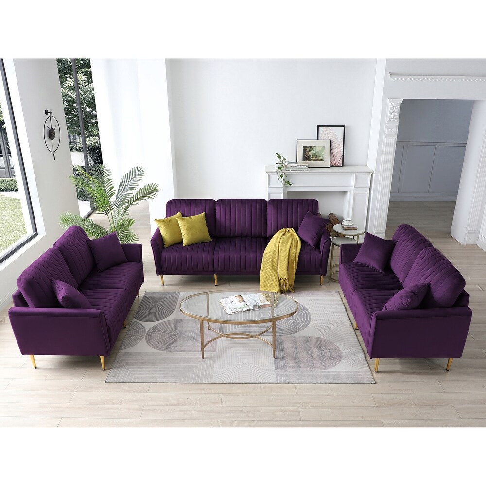 Luxurious Velvet Sectional Sofa Set with Handcrafted Tufting and Reversible Pillows