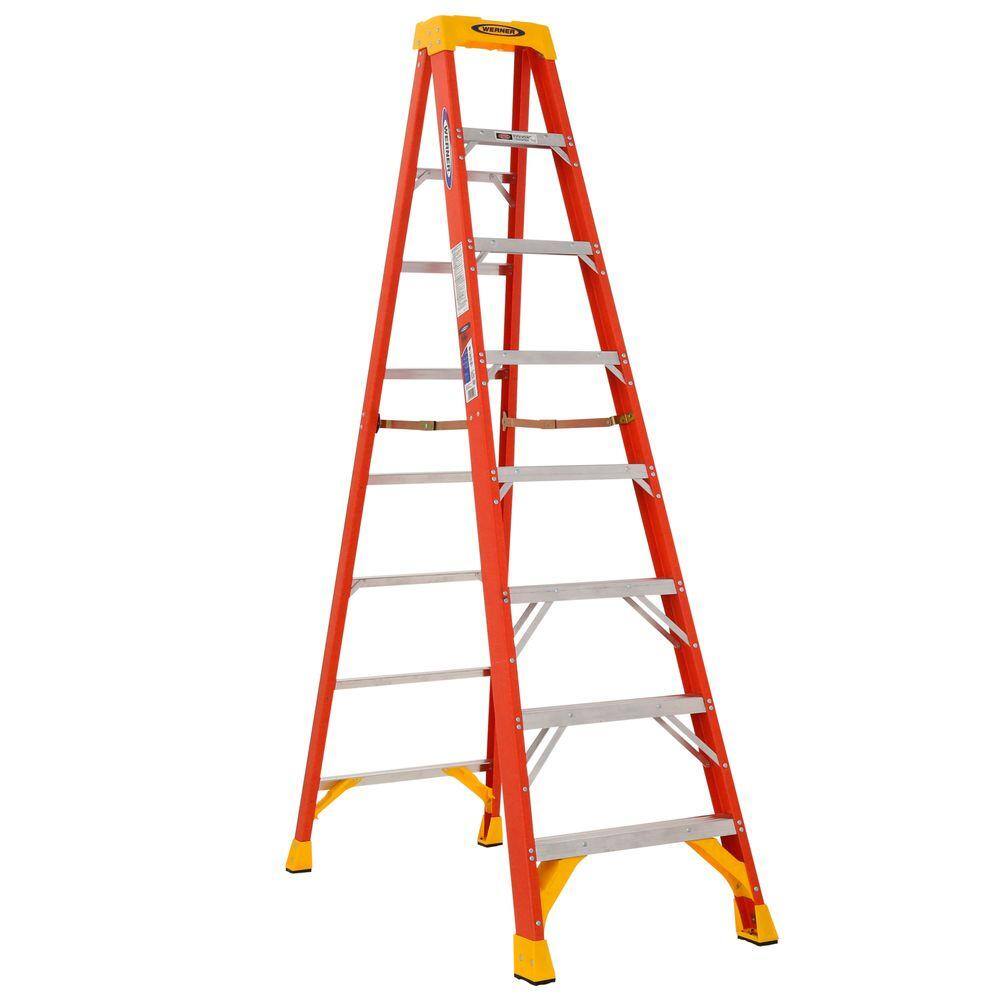 Werner 8 ft. Fiberglass Step Ladder (12 ft. Reach Height) 300 lbs. Load Capacity Type IA Duty Rating 6208