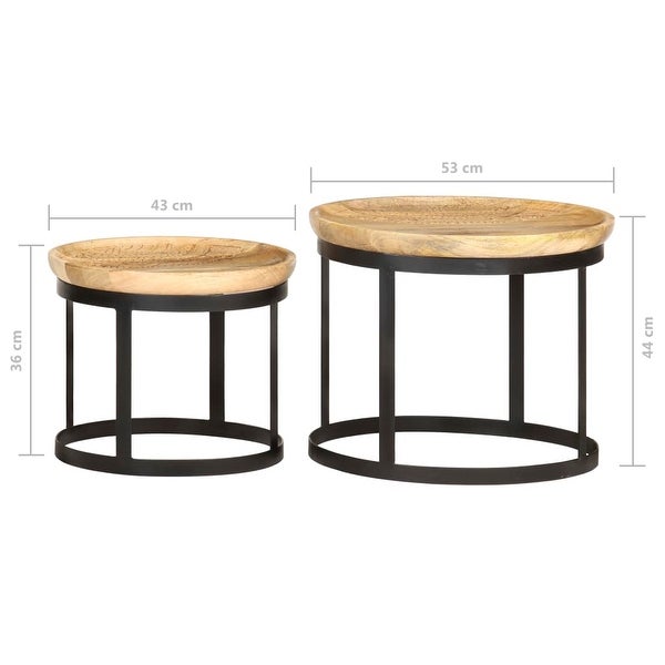 vidaXL Round Side Tables 2 pcs Solid Mango Wood and Steel - 20.9