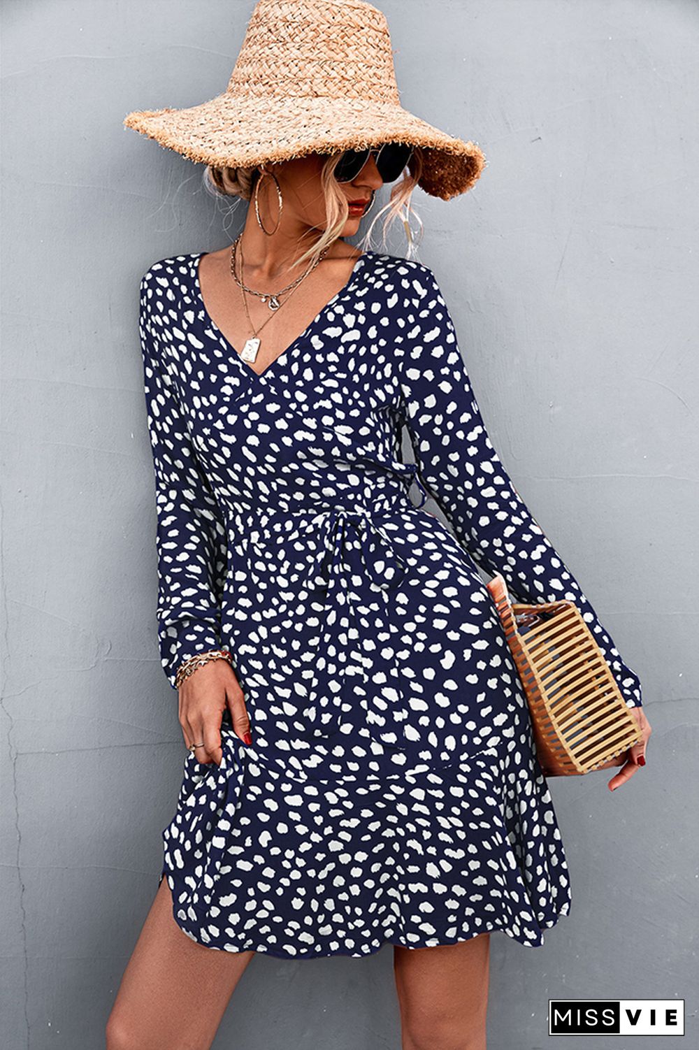 Polka Dot Long Sleeve Midi Dress Wholesale