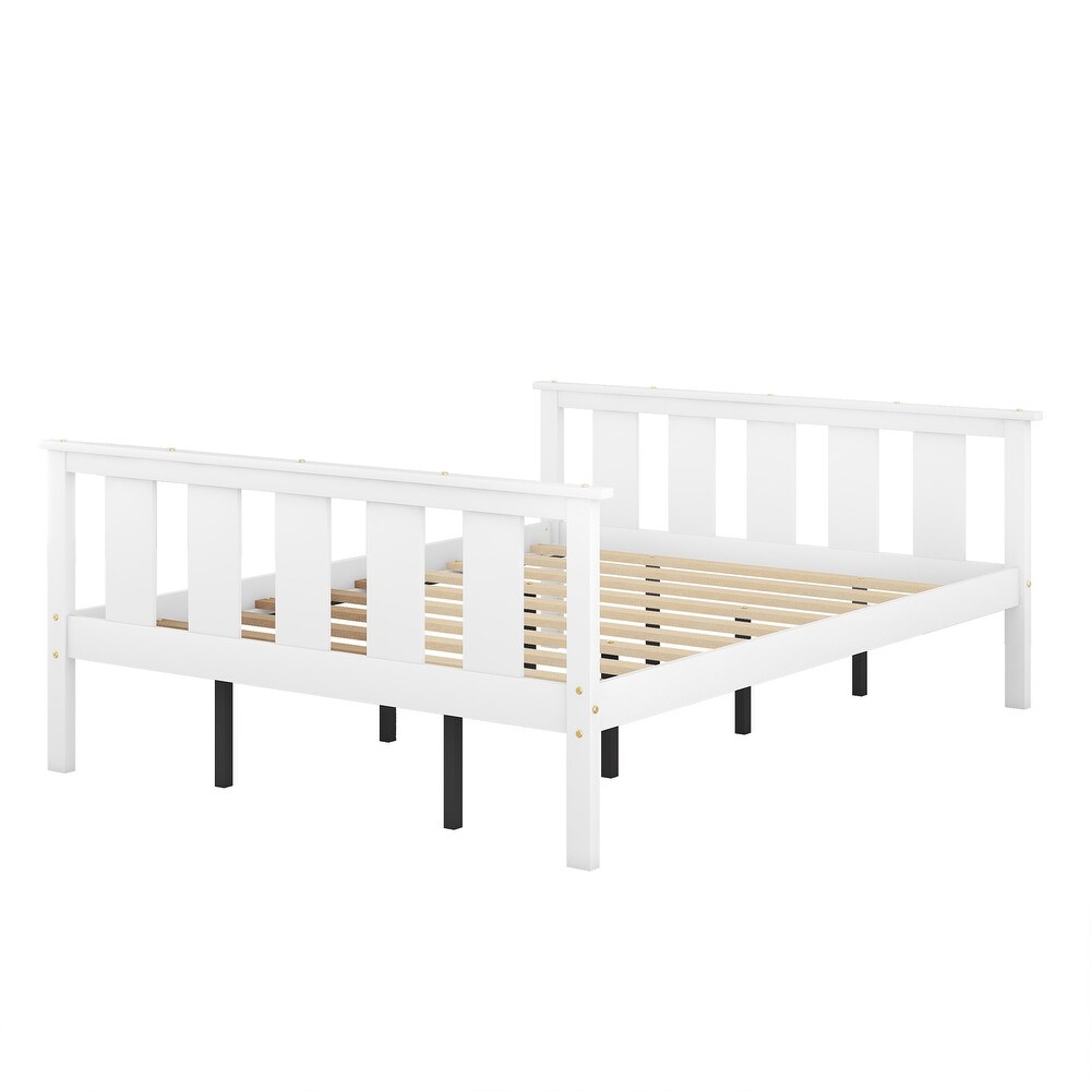 Wood Platform Bed Queen Size Bed Frame with Headboard