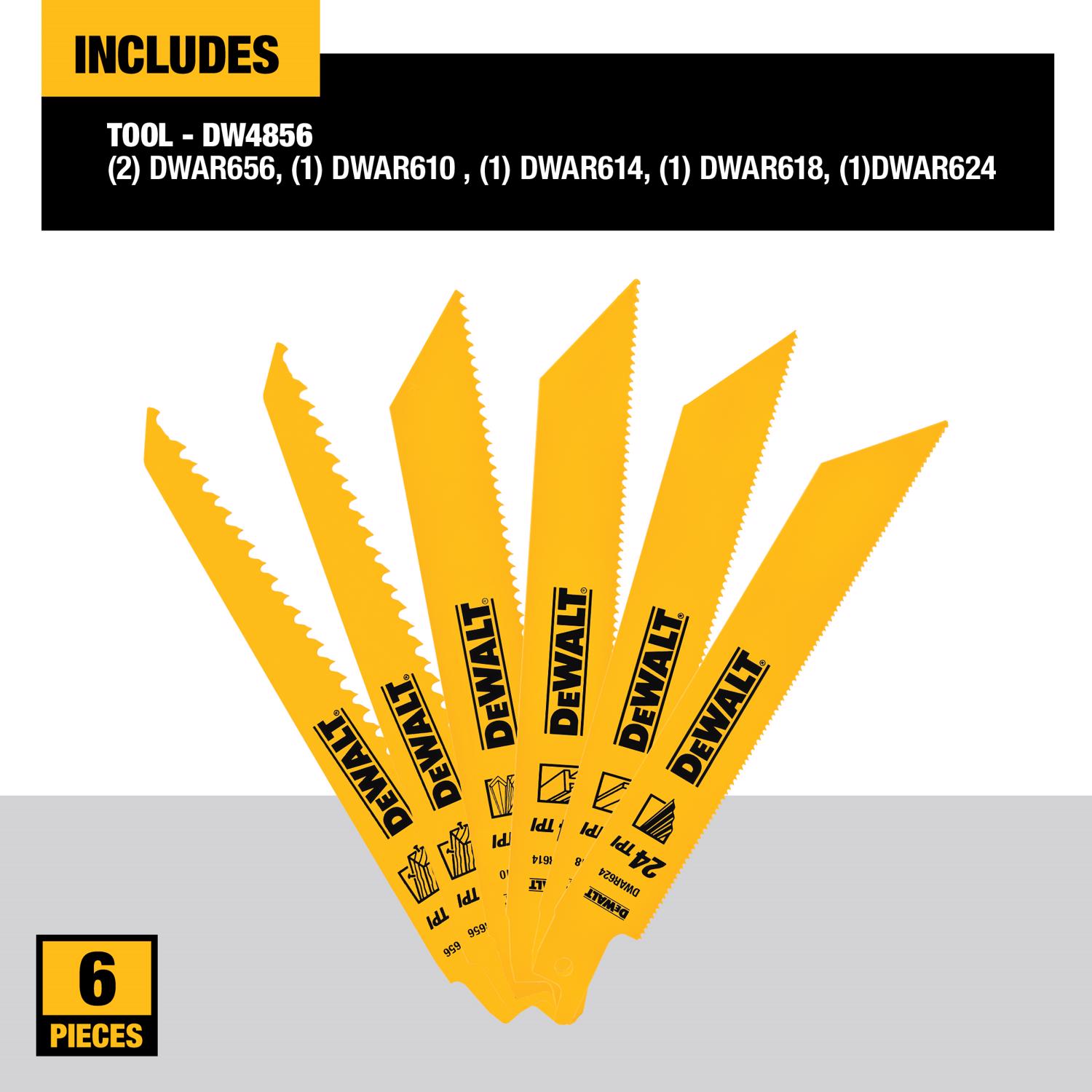 DW Bi-Metal Reciprocating Saw Blade Set Multi TPI 6 pk