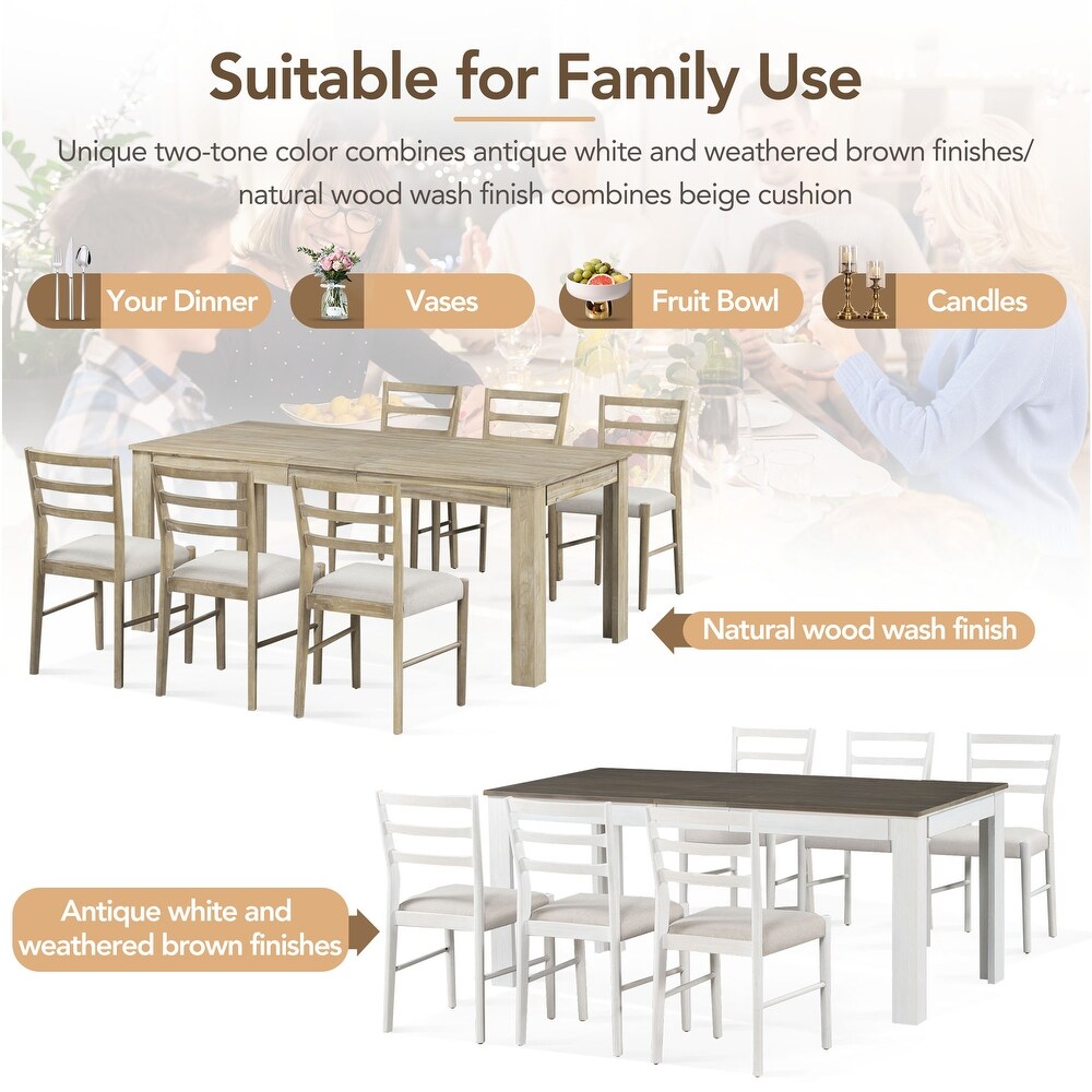 7 Piece Wooden Dining Table Set Extendable Table with 12\