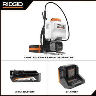 RIDGID 18-Volt Cordless Battery 4 Gal. Backpack Chemical Sprayer with 2.0 Battery and Charger R01501KVNM