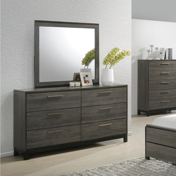 Roundhill Furniture Ioana 187 Antique Grey Finish Wood Dresser and Mirror - - 14988488