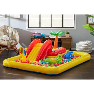 INTEX Yellow Vinyl Inflatable Ocean Play Center Pool with Fun Ballz 100 Pack 57454EP + 49602EP