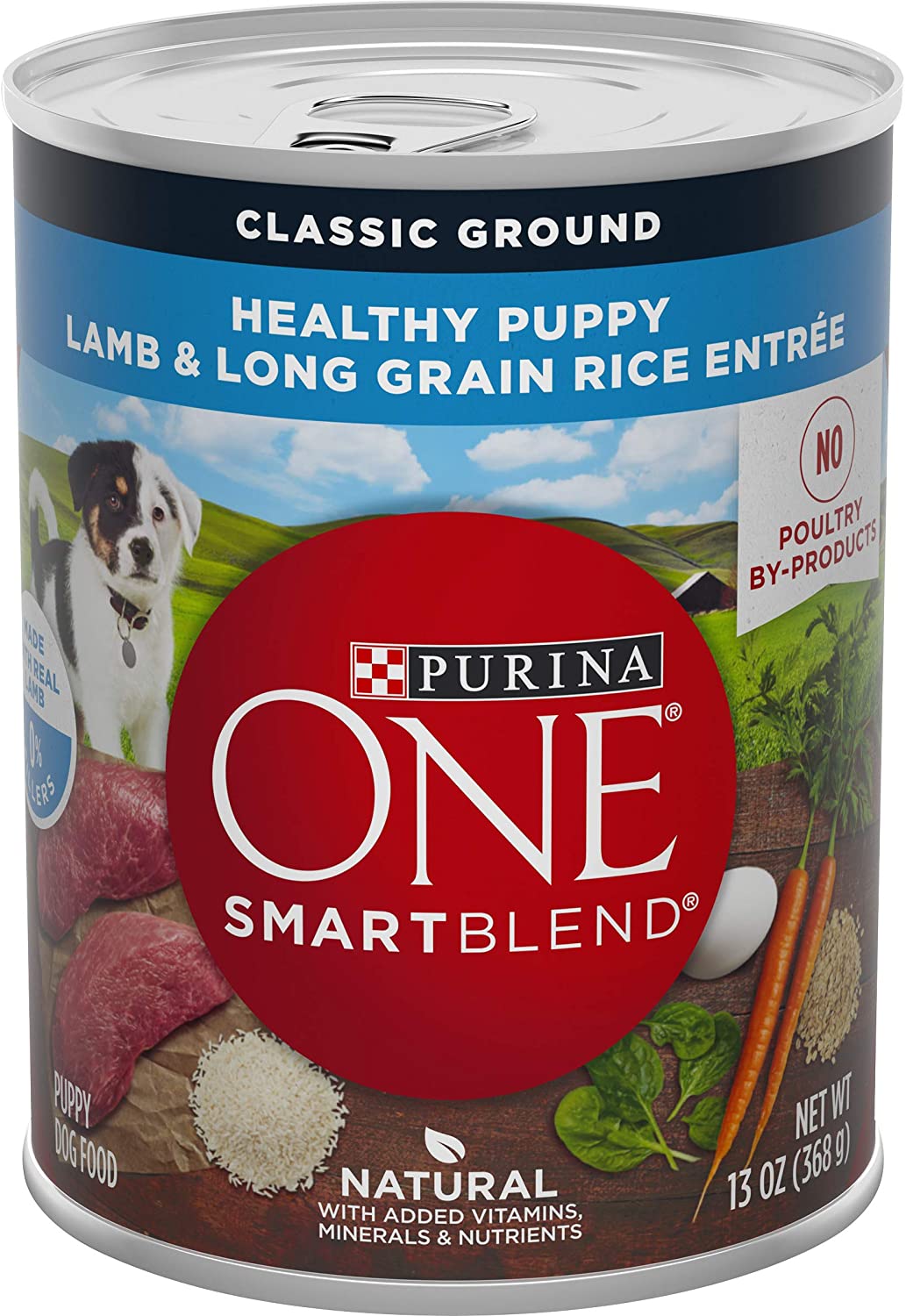 Purina ONE Natural Pate Wet Puppy Food， SmartBlend Healthy Puppy Lamb and Long Grain Rice Entree - (12) 13 oz. Cans