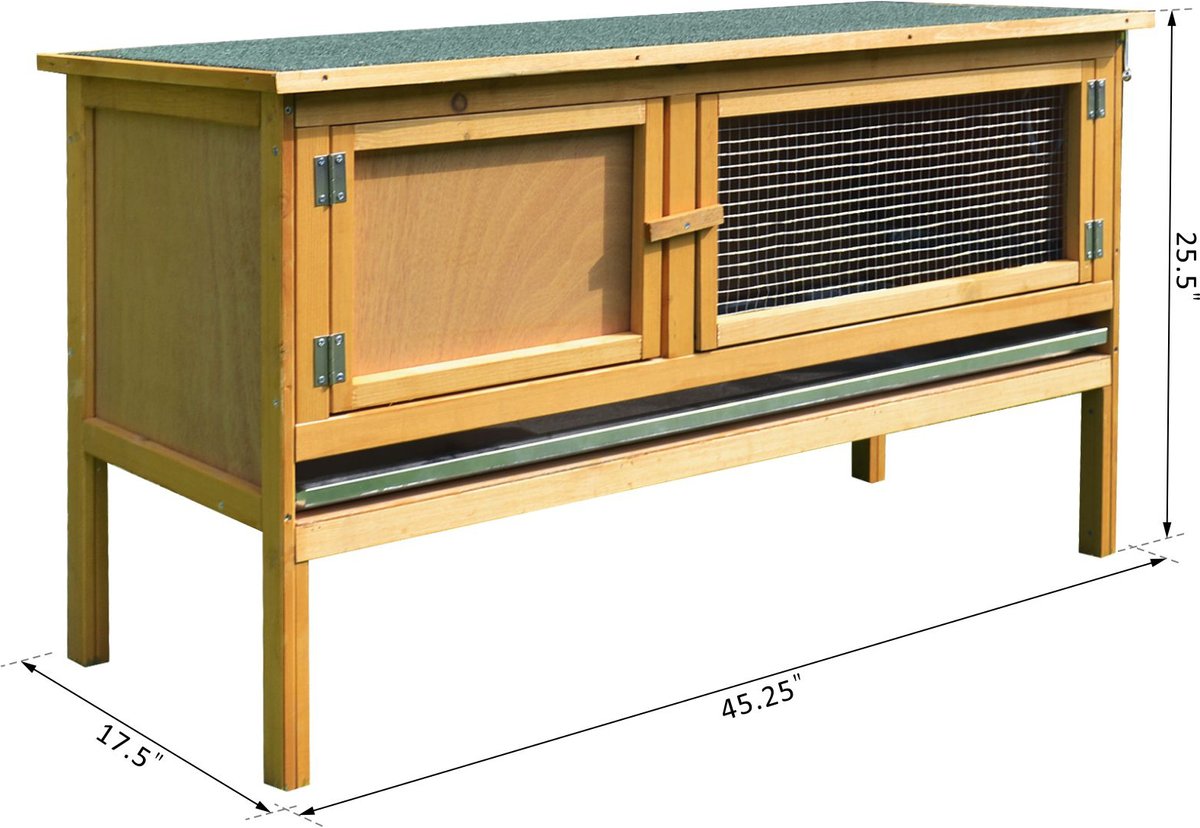 PawHut Hinged Asphalt Roof Indoor Outdoor Wooden Rabbit Hutch