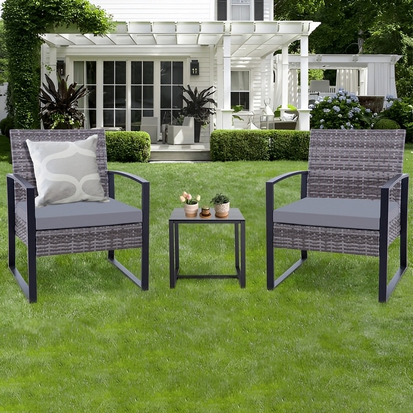 3Pieces Wicker Patio Conversation Set Outdoor Chairs with Cushions