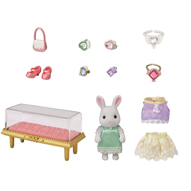 Calico Critters Fashion Playset Jewels and Gems Collection with Snow Rabbit Figure and Fashion Accessories