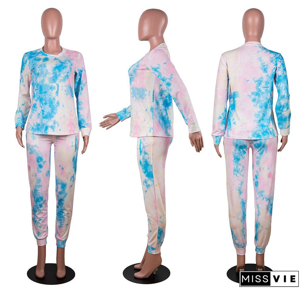 Autumn Tie-dye Printed Long Sleeve T-shirt Pants Two-piece Set