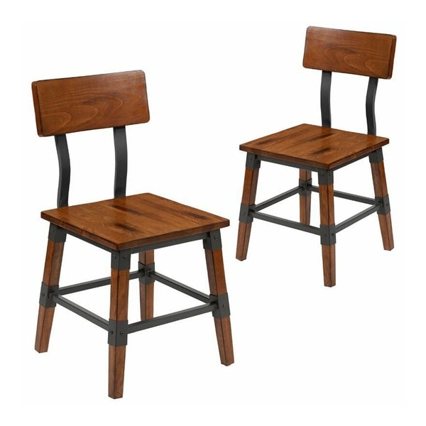 Set of 2 Industrial Rustic Wooden Dining Side Chair Walnut - 15x32