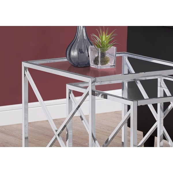 Set of 2 Clear Contemporary Square Nesting Tables 20