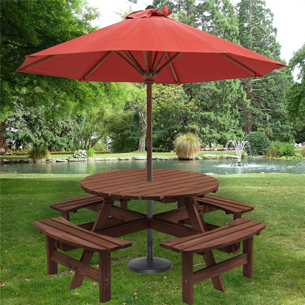 8 Person Wooden Outdoor Camping Dining Picnic Table with 4 Benches