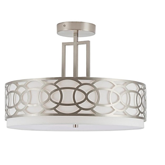 Defong 17 Inch 4 light Silver Semi Flush Mount Brushed Nickel Ceiling Light Fixture With White Fabric Shade