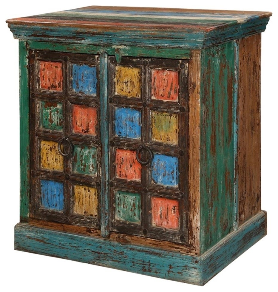 Monty Multicolor Two Door Rustic Reclaimed Wood Accent Storage Cabinet   Farmhouse   Accent Chests And Cabinets   by Sierra Living Concepts Inc  Houzz