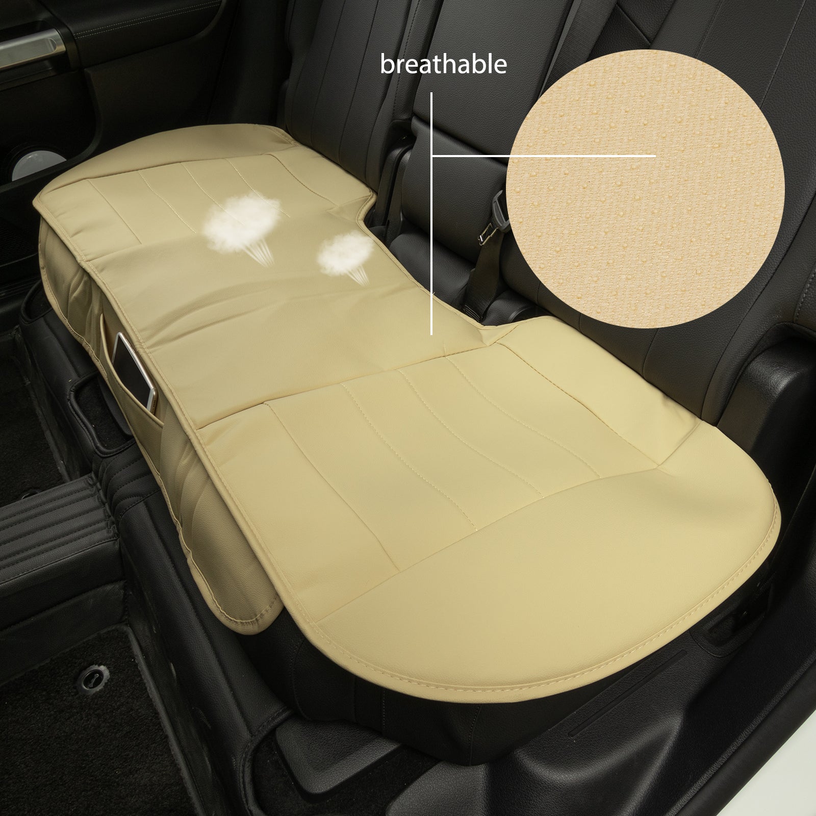 Beige Full Surround Car Rear Back Row Seat Cover Cushion Pu Leather Universal Chair Pad Mat Waterproof