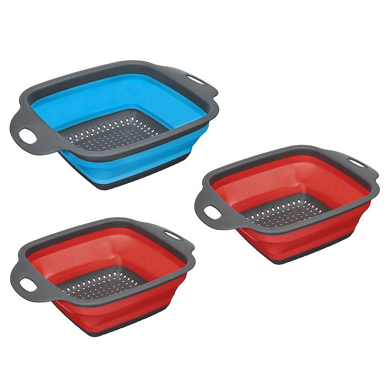 Collapsible Colander 3 Pcs Silicone Foldable Strainer， 1 Large 2 Small