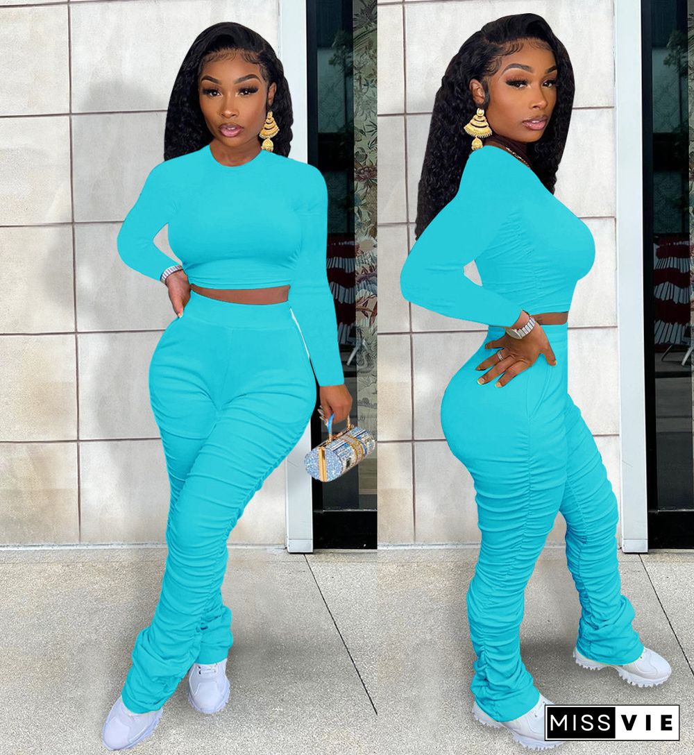 Solid Color High Waist Stretch Flared Pants Two-Piece Set