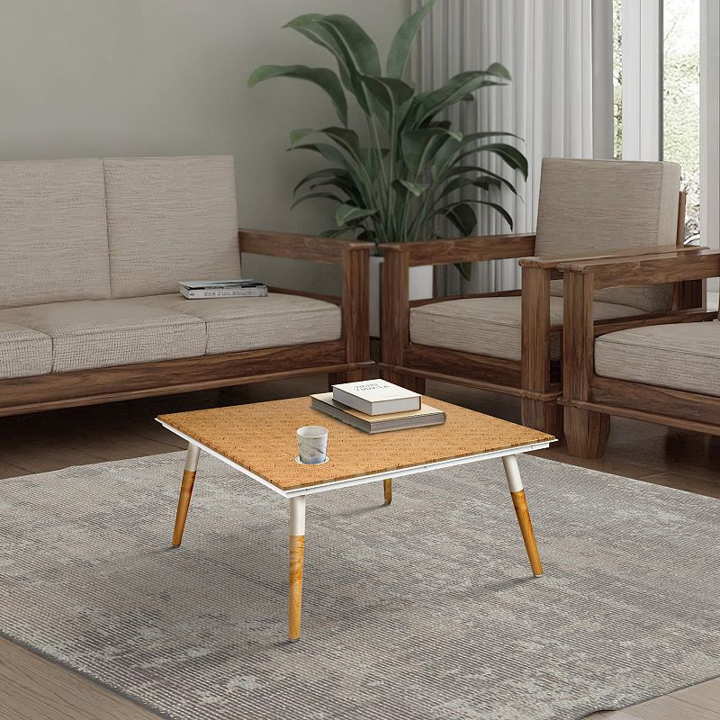 Paige 31 Inch Illusion Rectangular Wooden Coffee Table， Wood Brown， White