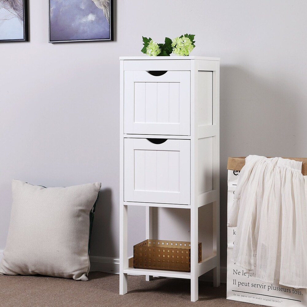 Floor Cabinet Multifunctional Bathroom Storage Organizer Rack Stand  2 Drawers  White   11.8\