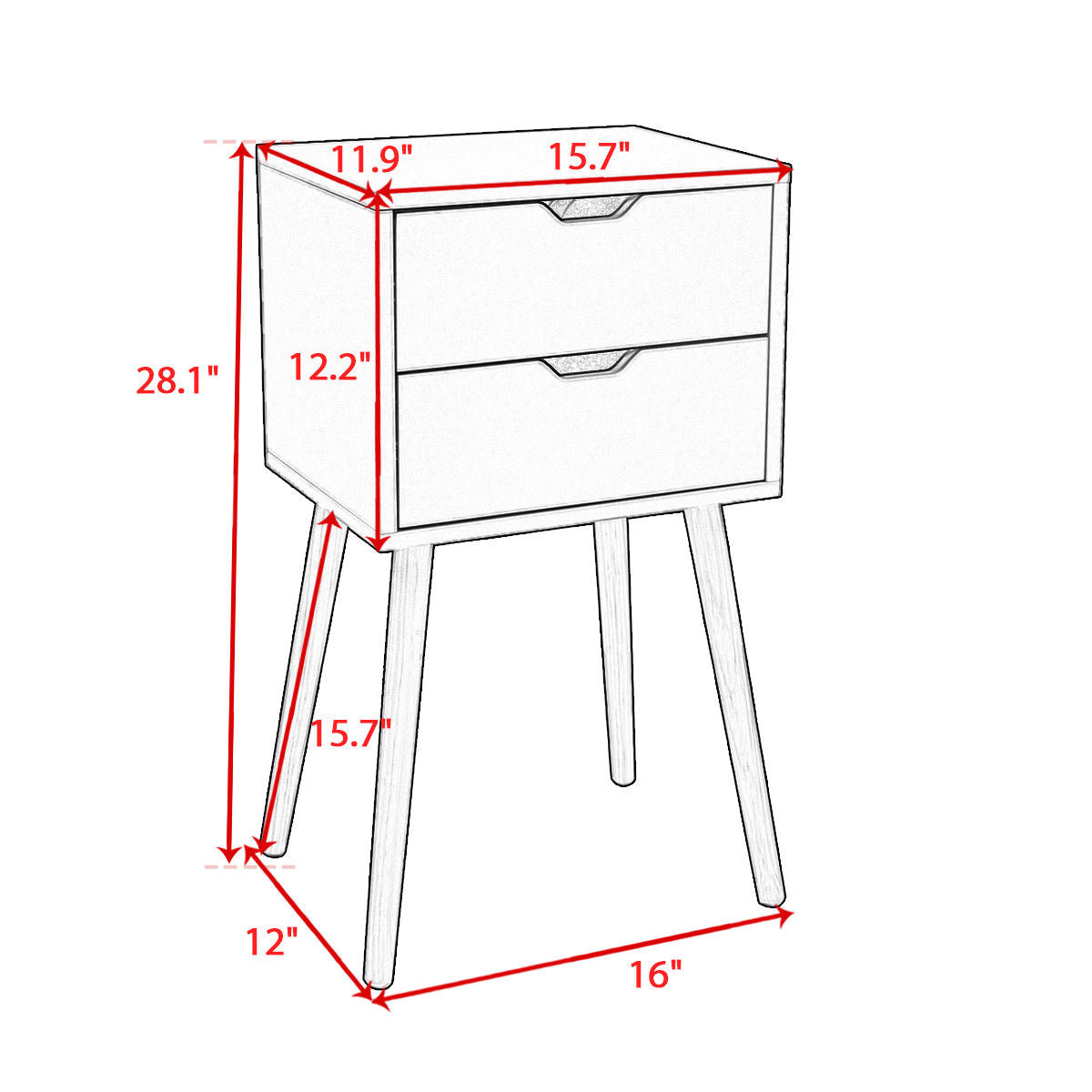 Veryke Night Stand Set of 2, Bedside Table, Side Table with 2 Drawers, Wood Leg Storage Cabinet, Side Table Nightstand Organizer for Bedroom, Gray