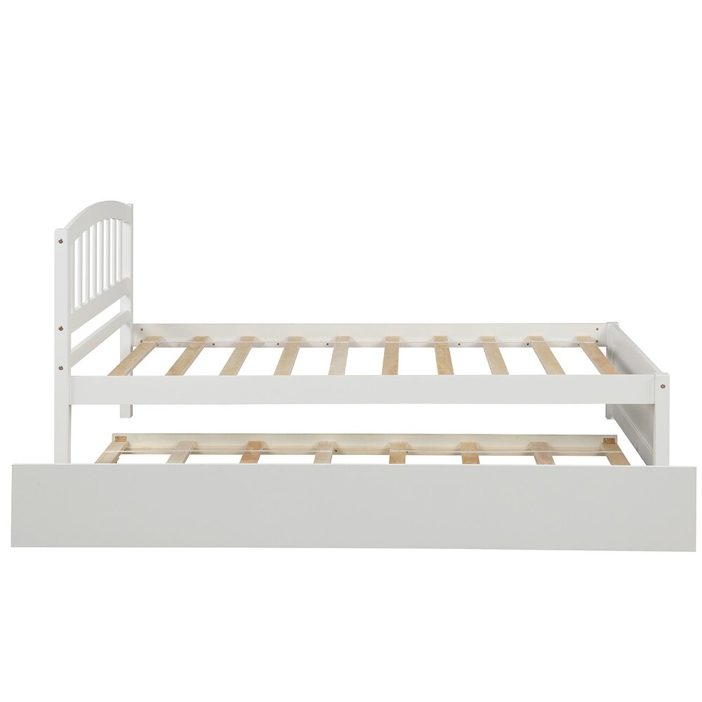 Nestfair Twin Size Platform Bed Wood Bed Frame with Trundle