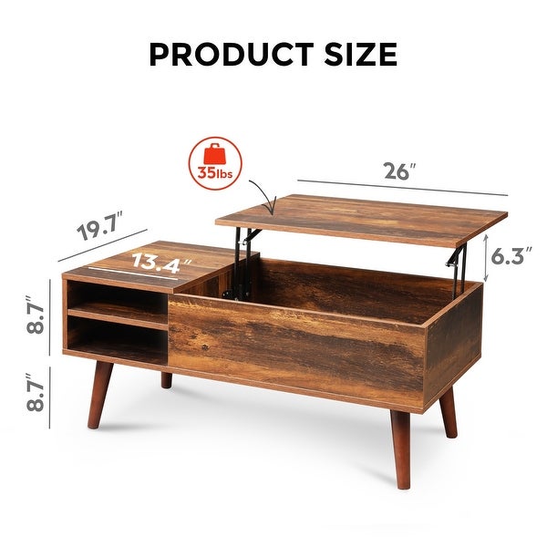 Wood Lift Tabletop Dining Table， Lift Top Coffee Table with Hidden Compartment and Adjustable Storage Shelf