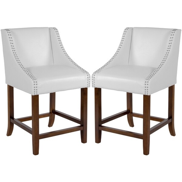 White Bonded Leather Upholstered Counter Height Dining Stools with Nailhead Trim