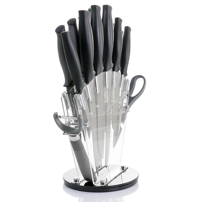 Gibson Soho Lounge 16 Piece Stainless Steel Cutlery Knife Set in Black With Acrylic Stand