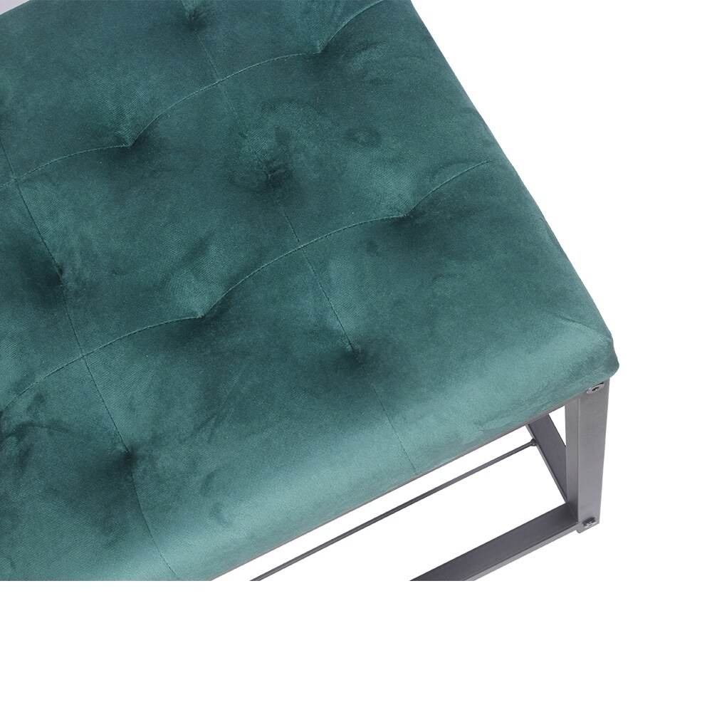 Turquoise Tufted Ottoman   Metal Frame   Square Upholstered Bench   1 Pcs