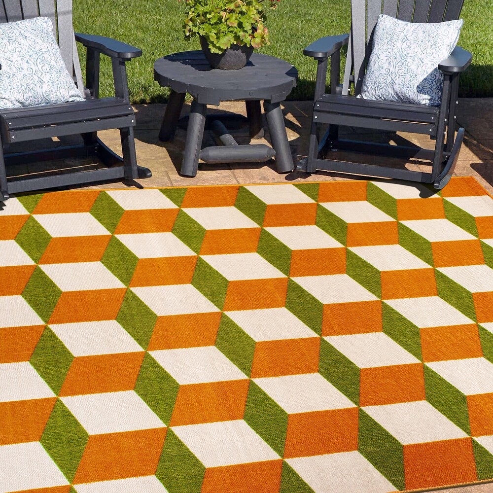 Contemporary Geometric Flatweave Indoor/Outdoor Area Rug