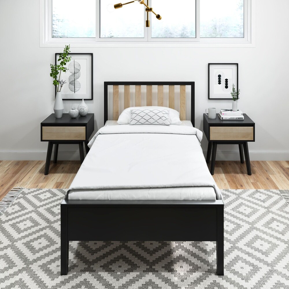 Plank and Beam Scandinavian Twin Size Bed with Slatted Headboard