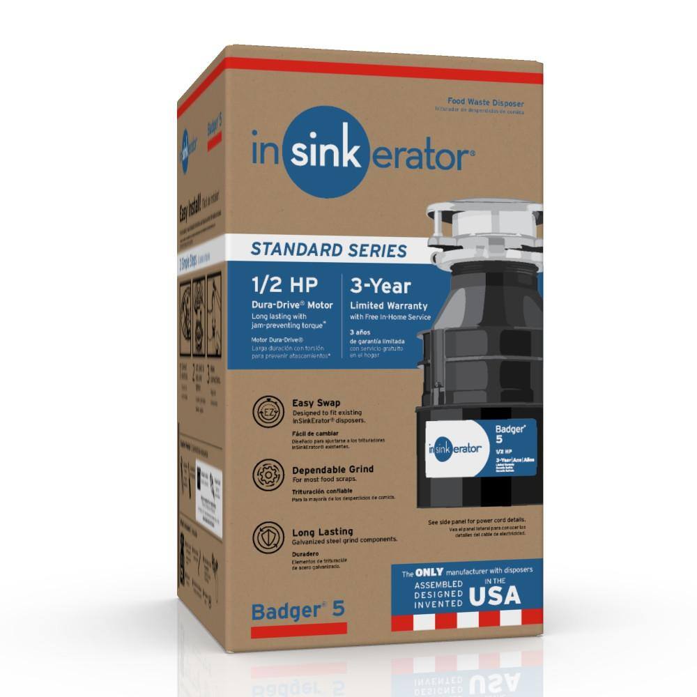 InSinkErator Badger 5 Lift  Latch Standard Series 12 HP Continuous Feed Garbage Disposal BADGER 5