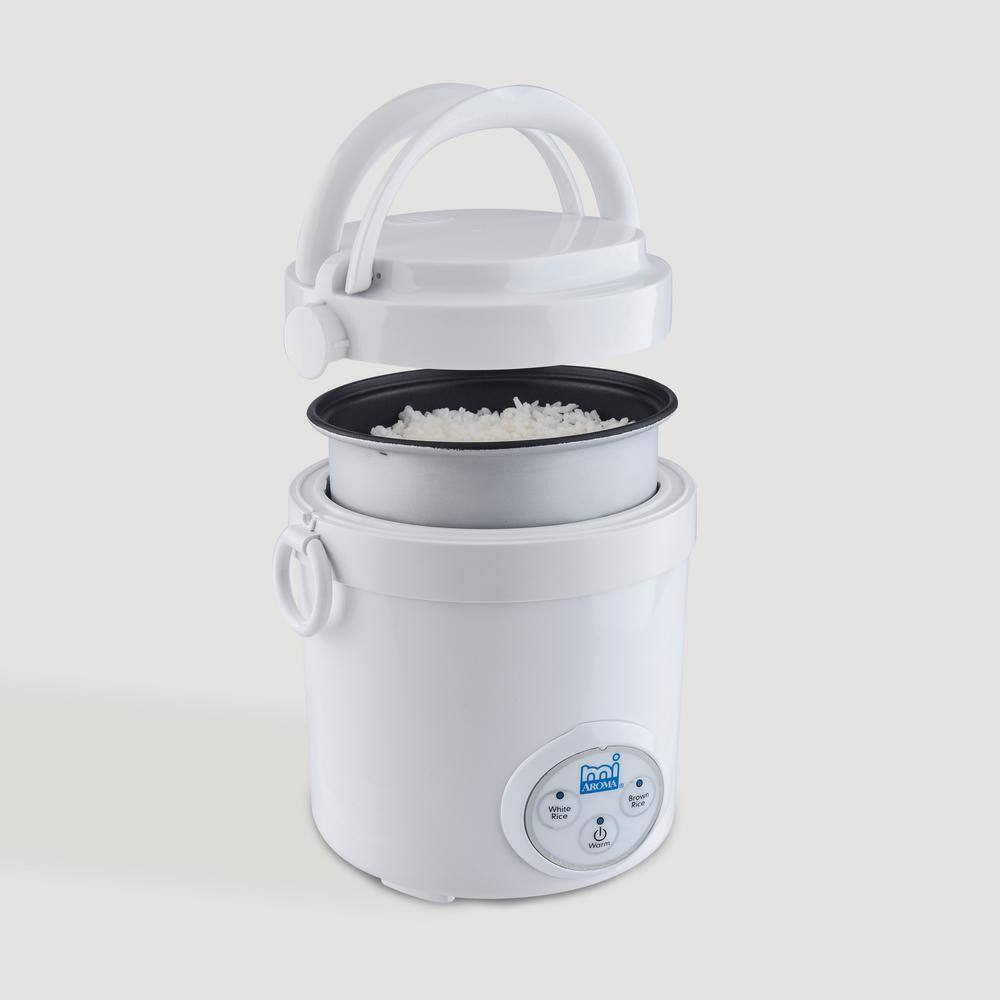 AROMA 3-Cup White Mini Rice Cooker with Non-Stick Cooking Pot MRC-903D