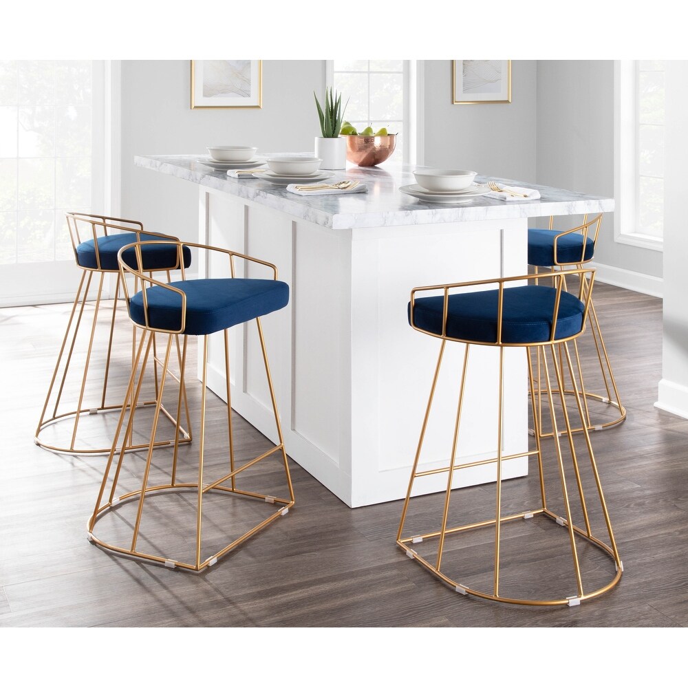 Canary Contemporary Counter Stool in Gold and Velvet (Set of 2)