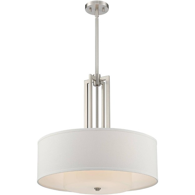 Wide Modern Glass Off White Drum Shade 4 light Fixture Dining Room Kitchen