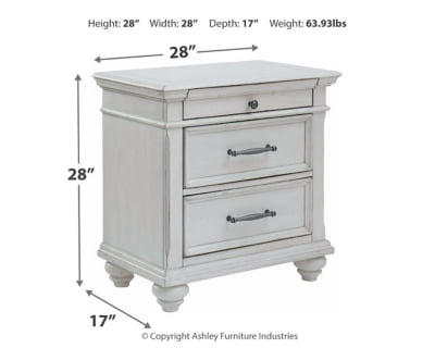 Ashley Three Drawer Nightstand in Distressed Whitewash Finish