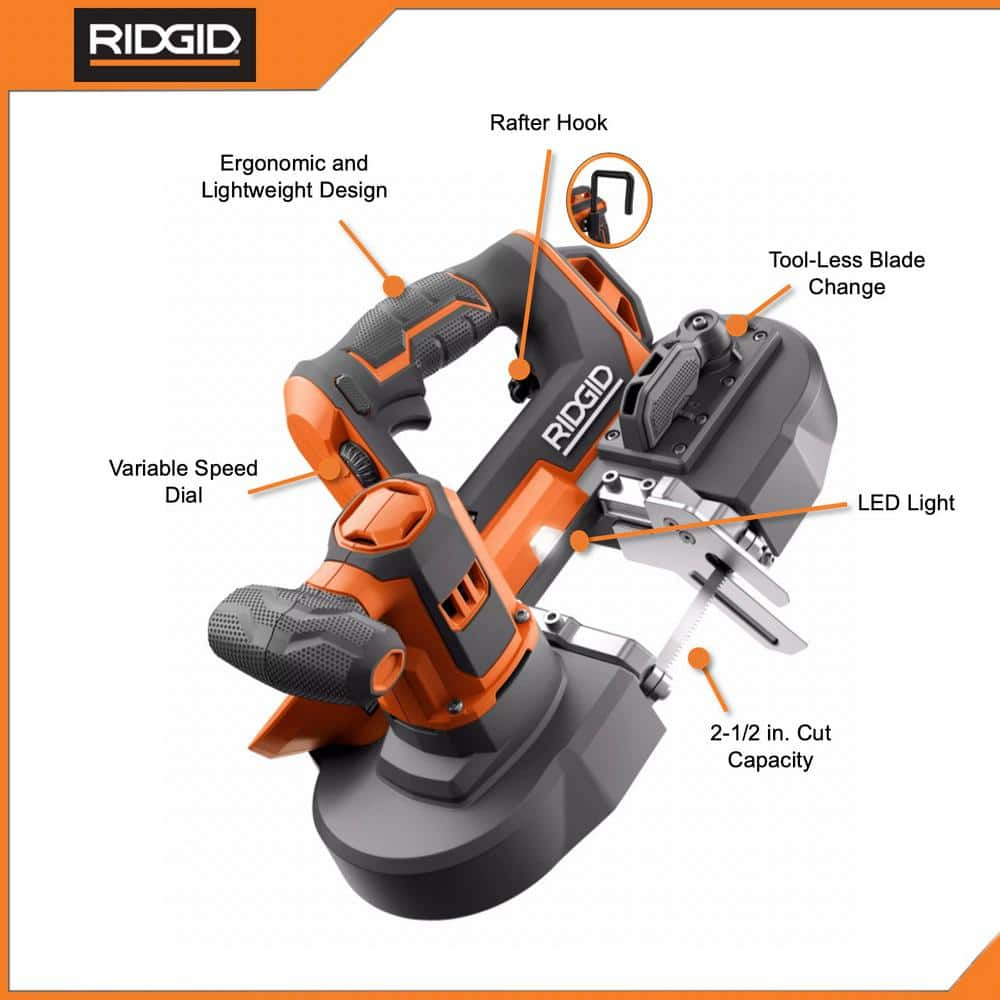 RIDGID 18V Cordless Compact Band Saw Kit with 18V Lithium-Ion Max Output 4.0 Ah Battery and Charger R8604B-AC9540