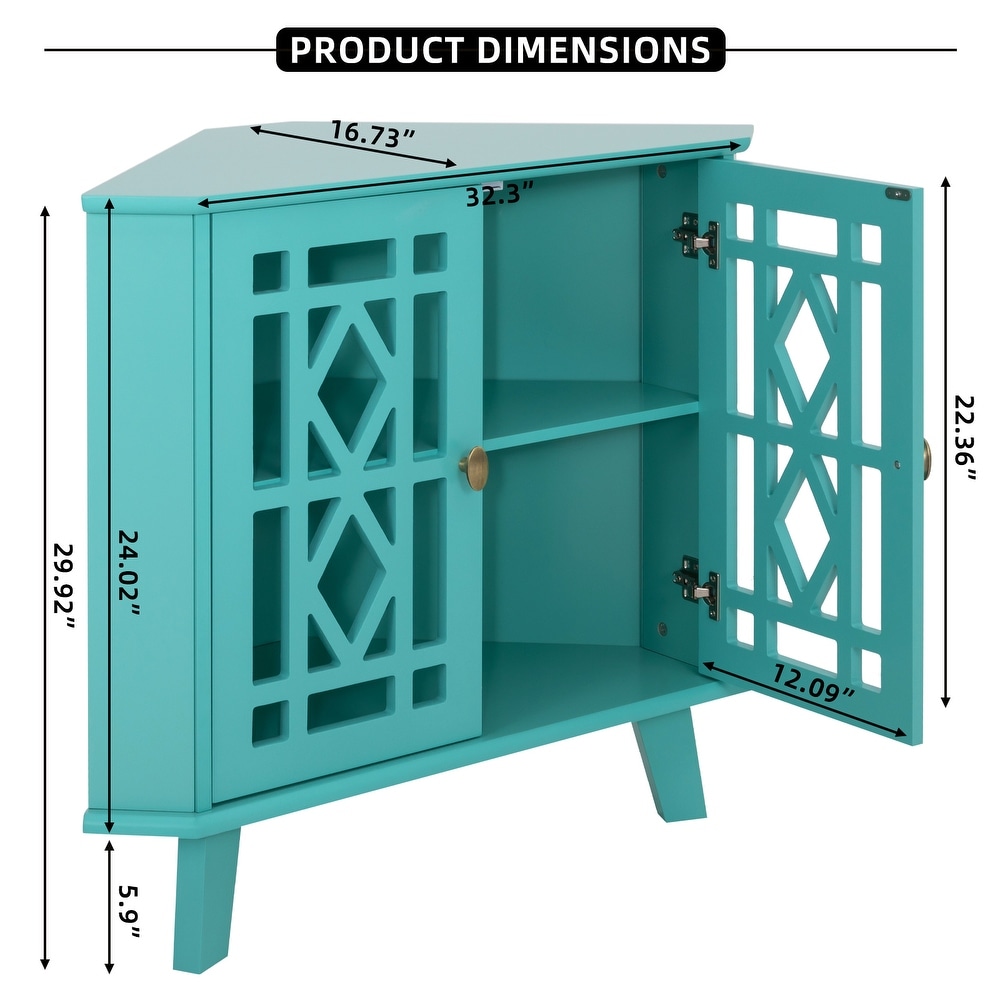 Corner Sideboard Cabinet with 2 Doors and 2 Tier Shelves Free Standing Corner Storage Organizer